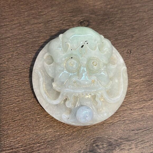 Vintage Hand Carved Natural Myanmar Burma A Jade Dragon Lucky Amulet Belt Buckle